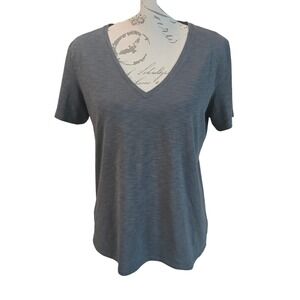 Theory 21R‎ Steel Dark Gray V-Neck Short Sleeve Casual T-Shirt Top Basic Medium